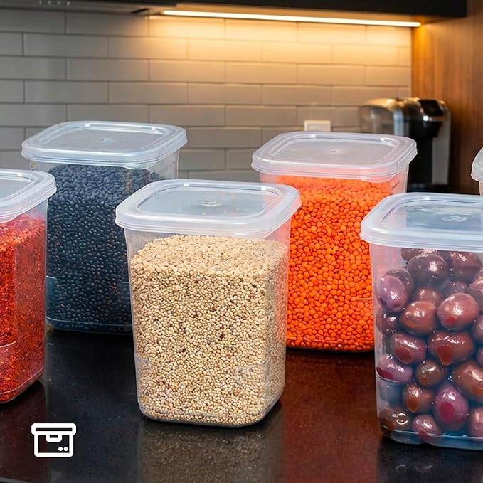 10 Pack 39 oz Airtight Food Storage Containers with Attached Hinged Lids – Stackable BPA Free Plastic Pantry Storage Containers for Flour, Sugar & Cereal – Clear Kitchen Containers