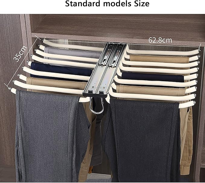 Pull Out Trousers Rack,Extendable Pants Holder,Cabinet Organizers Pants Rack Pant Hanger Rail Top Mount,for Space Saving and Storage,Beige Standard models Size62.8x35cm
