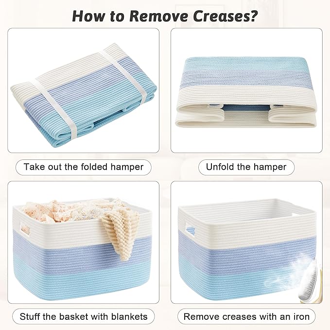 Artfeel Blanket Basket,Rectangle Woven Baskets for Storage,100L Laundry Basket for Decorative Nursery Blanket,Toys,Dirty Clothes and Magazine in Shelves,Baby Room,and Living Room