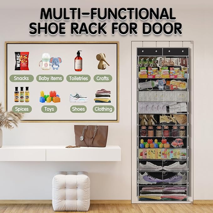 Kotkn Over The Door Shoe Organizer with 12 Large Breathable Pockets - Durable Hanging Storage for the Entire Family's Shoes (Black)