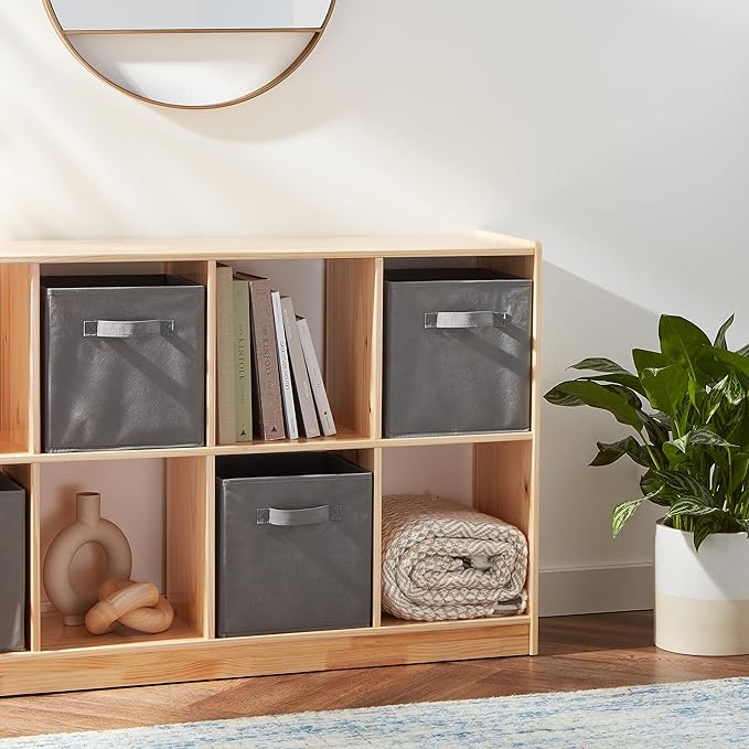 Amazon Basics Collapsible Fabric Storage Cubes Organizer with Handles, Sturdy, Foldable, Space-Saving, 10.5"x10.5"x11", Gray, 6-Pack