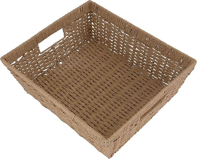 Simplify Large Shelf Storage Basket | Dimensions: 15"x 13"x 5" | Dutch Weave Design | Home Organization | Paper Rope Material | Great For Leaving Spaces | Great for Displaying