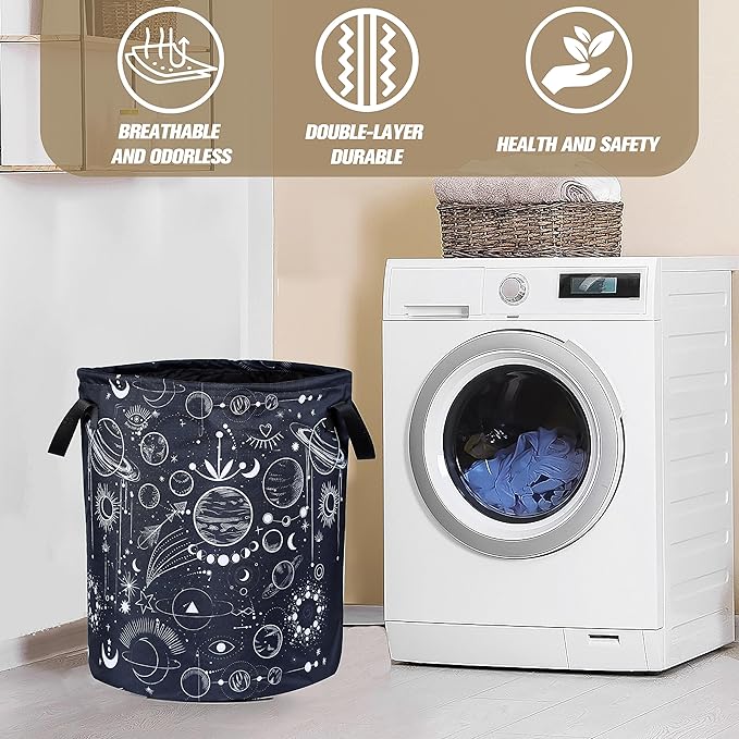 Universe Planet Laundry Basket Moon Phase Foldable Oxford Cloth Funny Tote Bag Laundry Hamper Clothes Storage Bucket Organizer For Bathroom/Laundry Storage/Bedroom 17.7x13.7 Inch