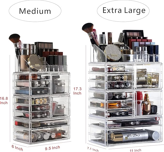 Cq Acrylic 4 Pack Clear Makeup Storage, Stackable 10 Drawer Organizer for Vanity, Jewelry, Hair Clip, Beauty & Skincare Products