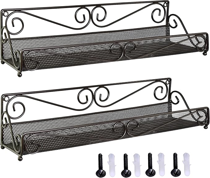 AMT 1 Tier Nail Rack, 2 Pack Metal Wall Mount Organizer, Essential Oils Organizer, Pantry Cabinet Door Shelf Storage.Hanging Display for Spice Jars, Nail Polish, Cosmetic Beauty Bottles