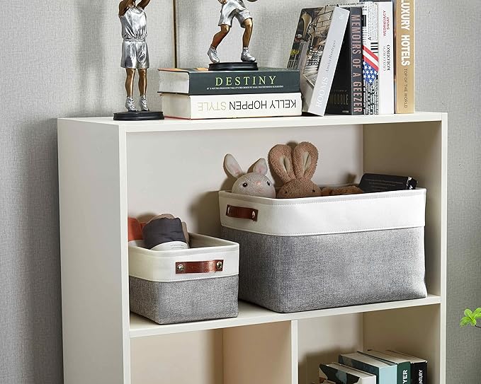 DECOMOMO Storage Bins, Large Fabric Storage Baskets for Shelves, Decorative Linen Closet Organizer, 15 x 11 x 9.5 inches (Grey & White, 1 Pack)