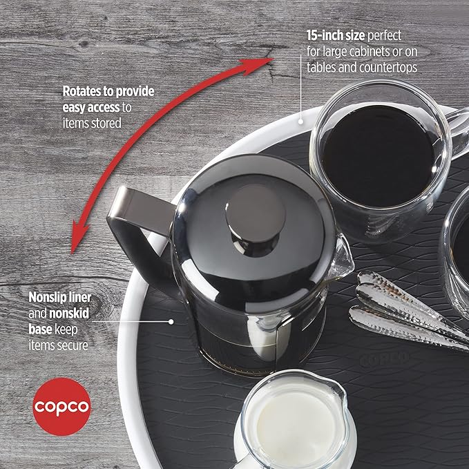 Copco Pro 15-Inch Lazy Susan Turntable, Non-Skid Pantry or Cabinet Organizer for Spices, Condiments, and Bottles, Smooth Rotation, Charcoal Finish