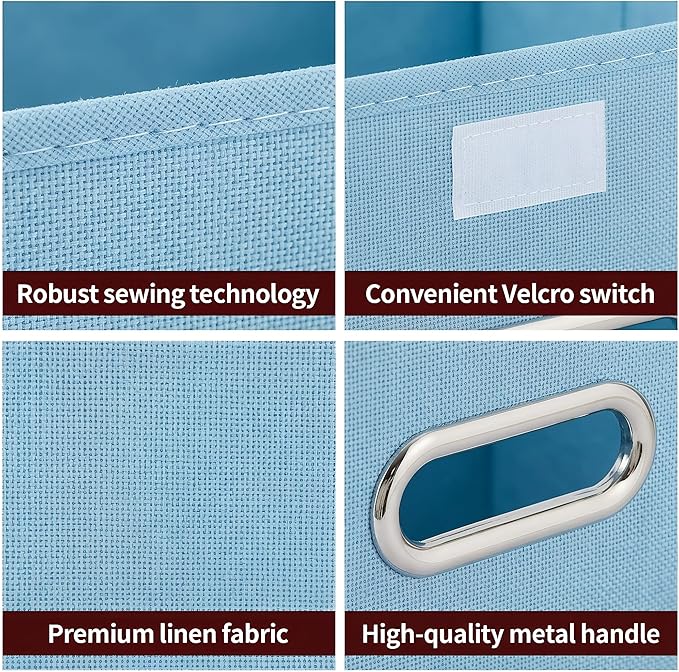 STOREONE Fabric Storage Cube Bins Foldable Organizer Container Collapsible Basket with Lids and Metal Handles, for Home, Bedroom, Closet 6 Pcs (multicolour-blue)
