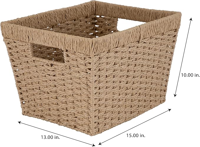 Simplify Large Storage Basket | Dimensions: 15"x 13"x 10" | Dutch Weave Design | Storage Organization | Paper Rope Material | Great Closets | Display