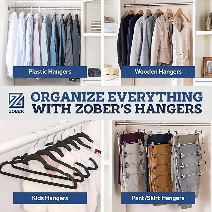 Zober Pants Hangers Non Slip - Open Ended Pants and Jean Hangers for Closet - Space Saving Clothes Hanger - Strong, Durable, Metal Pant Hangers (Black)