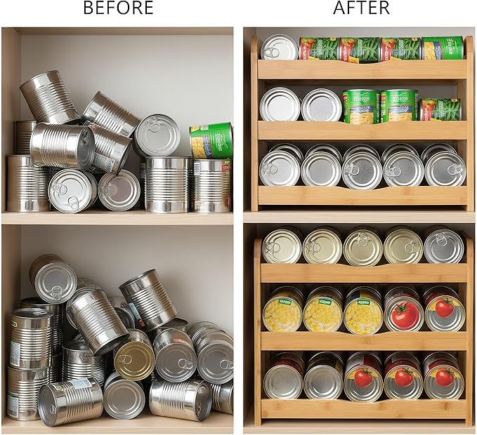 TOPZEA Soda Can Rack Organizer for Pantry, 3 Tier Bamboo Stackable Can Goods Storage Dispenser Shelf Canned Food Holder Stand for Kitchen Coutertop, Cabinet, Hold up to 36 Cans
