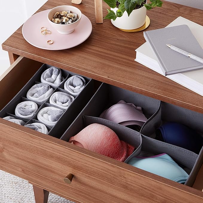 Amazon Basics Dresser Drawer Storage Organizer for Undergarments, Set of 4, Gray | Set of 4