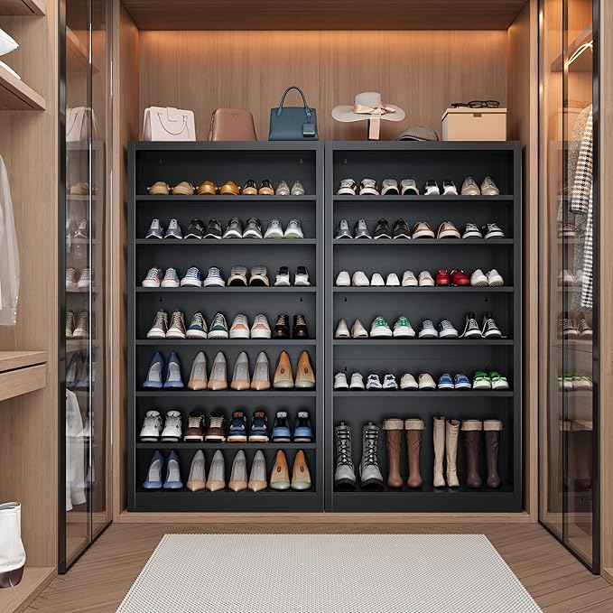 Tall Shoe Cabinet, 7 Tiers 30-35 Pairs Heavy Duty Metal Freestanding Shoe Rack, Vertical Shoe Storage Organizer with Adjustable Shelves, Shoe Shelf for Entryway, Bedroom (Black, 55" H)