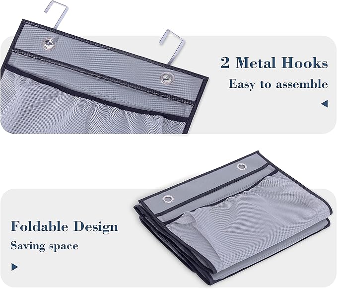 KEETDY Hanging Shelves Over the Door Organizer Storage for Closet with 5 Pockets Organizer for Bedroom Bathroom, 2 Pack(Grey)