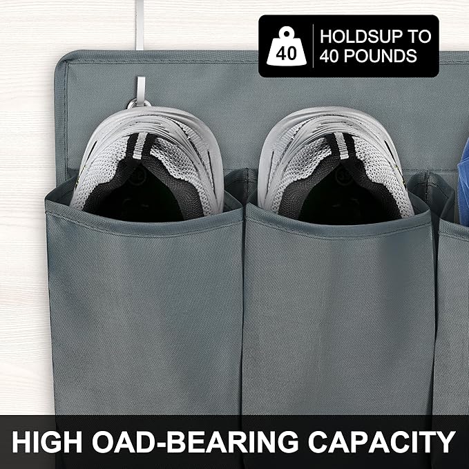 2 Pack RV Hanging Shoe Organizer, 10 Pockets Storage With Sturdy Hooks, Bed Organizer for Shoes, Toys and Tool Accessories, Grey