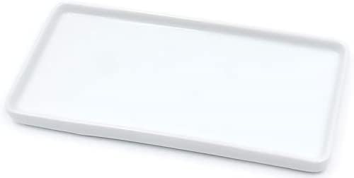 Ceramic Tray, Small Rectangle White Organizer for Candle, Soap, Jewelry, Perfume, Towel Holder, Bathroom, Kitchen Sink, Counter, Restroom