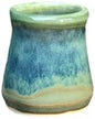 Small Pottery Toothpick Holder, Ceramic Vase, Green Apple with Blue Swirl
