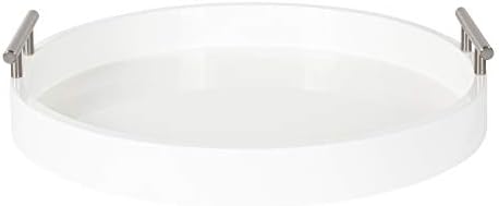 Kate and Laurel Lipton Modern Round Tray, 15.5 inch Diameter, White and Silver, Decorative Accent Tray for Storage and Display - Image 5