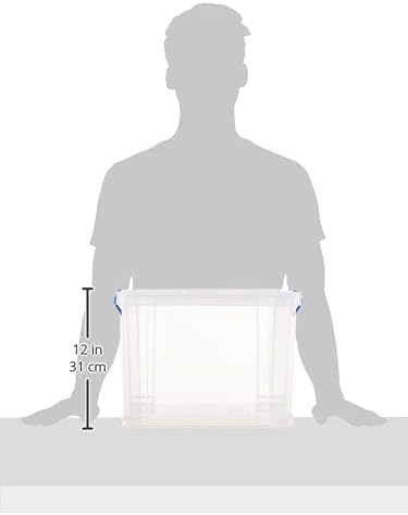 Really Useful Box 19 Liter Plastic Stackable Storage Container with Snap Lid & But-in Clip Lock Handles for Home or Office Organization, Clear