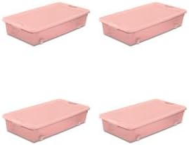 Sterilite 12 Pack Wheeled Under Bed Storage Container, 56 Qt Plastic Bin w/Latching Lid for Organization - Clothes & Shoes Organizer, Pearl Blush Tint