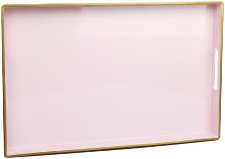 Spsyrine Pink Decorative Serving Tray with Handles, Elegant Plastic Coffee Table Tray for Ottoman, Living Room, Home Decor 15.6" X 10.2" by Spsyrine