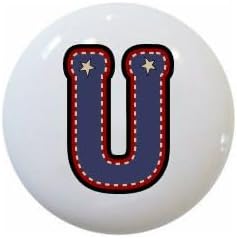 American Alphabet USA Letters Series Style 1 on 1.5" DECORATIVE Glossy Ceramic Dresser Drawer PULLS Cabinet Cupboard KNOBS (U)