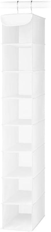 Whitmor Hanging Shoe Organizer, 8 Shelves-Hanging Closet Organizer, Hanging Shoe Rack for Small Closet, Hanging Shelves for Storage Shoes Clothes 11.5" D x 5.5" W x 41" H, White
