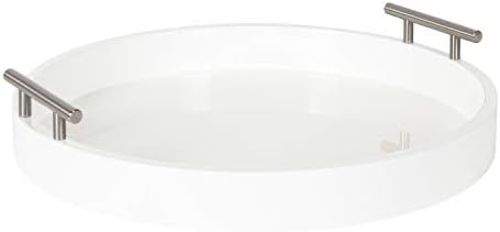 Kate and Laurel Lipton Modern Round Tray, 15.5 inch Diameter, White and Silver, Decorative Accent Tray for Storage and Display by KateandLaurel