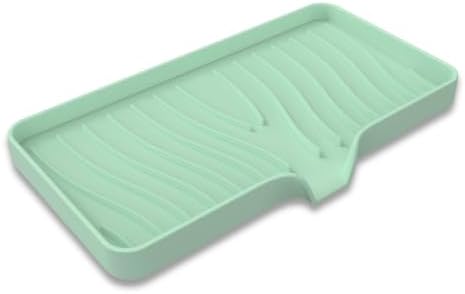 Silicone Soap Dish with Drainer | Quick-Dry Holder for Sponge, Dispenser, Scrubber, Bottle and Cup | for Kitchen, Shower and Bathroom (Light Green, Large, 1 Pack)