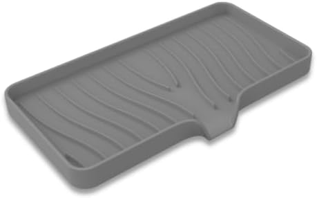 Silicone Soap Dish with Drainer | Quick-Dry Holder for Sponge, Dispenser, Scrubber, Bottle and Cup | for Kitchen, Shower and Bathroom (Grey, Large, 1 Pack)