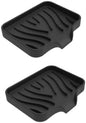 Silicone Soap Dish with Drainer | Quick-Dry Holder for Sponge, Dispenser, Scrubber, Bottle and Cup | for Kitchen, Shower and Bathroom (Black, Small, 2-Pack)