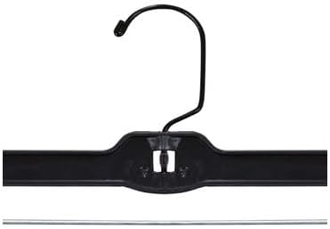 NAHANCO 14” Heavy Weight Plastic Skirt/Pant Hangers with Black Hook and Black Plastic Clips, Pack of 100