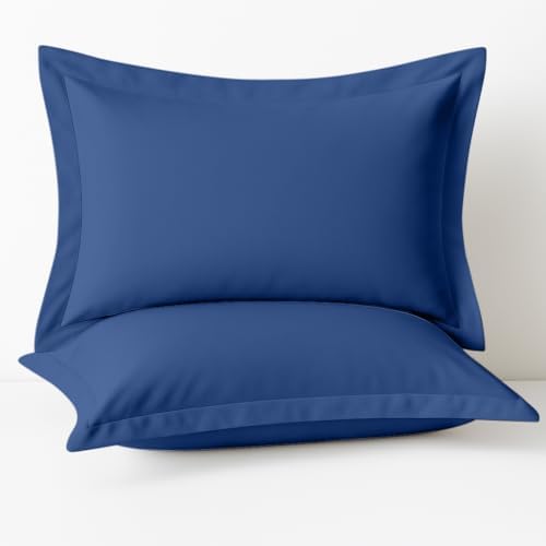 2 Pack Pillow Shams Queen Size 20x30 – 600 Thread Count 100% Organic Cotton Medium Blue Pillow Covers with 2 Inch Flange, Soft & Smooth Premium Hotel-Quality Pillowcases Set of 2 by Cotton+Metrics+Linen