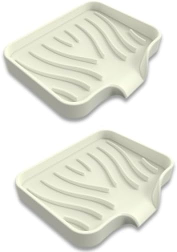 Silicone Soap Dish with Drainer | Quick-Dry Holder for Sponge, Dispenser, Scrubber, Bottle and Cup | for Kitchen, Shower and Bathroom (Beige, Small, 2-Pack)