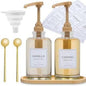 Coffee Bar Accessories: Coffee Syrup Dispenser Set with 2 Glass Bottles (19.6 Oz), Gold Pumps, Funnel, Waterproof Syrup Labels, 2 Golden Spoons, and Straw Brush - Elegant Syrup Dispenser