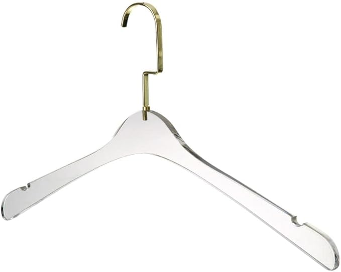 YBM Home Quality Acrylic Clear Hangers Made of Clear Acrylic for a Luxurious Look and Feel for Wardrobe Closet, Clothes Hangers Organizes Closet, Men, Gold w/Flat Hook, 4104-1
