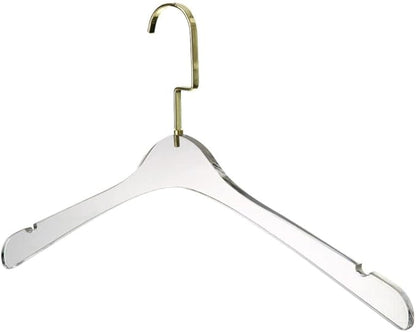 YBM Home Quality Acrylic Clear Hangers Made of Clear Acrylic for a Luxurious Look and Feel for Wardrobe Closet, Clothes Hangers Organizes Closet, Men, Gold w/Flat Hook, 4104-1