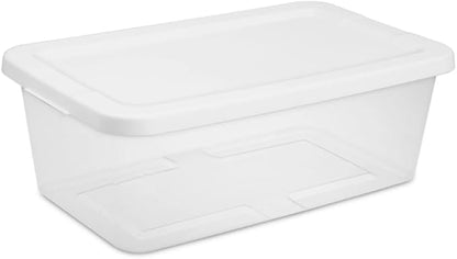 10‑Pack 6‑Quart Clear Plastic Storage Boxes with Snap‑On Lid – Durable Stackable Storage Bins for Home, Garage, Closet Organization, White Lid & Clear Body