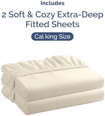 CGK Linens 2 Pack Extra Deep Cal King Fitted Sheets - Off White - Image 4