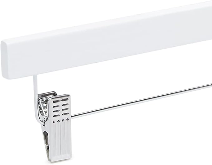 Amazon Basics Durable Wooden Pants and Skirt Hangers with Clips, Closet Organizer, White, 10-Pack