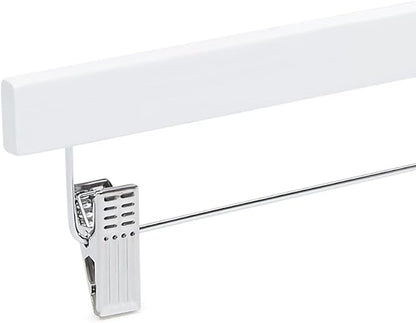 Amazon Basics Durable Wooden Pants and Skirt Hangers with Clips, Closet Organizer, White, 10-Pack