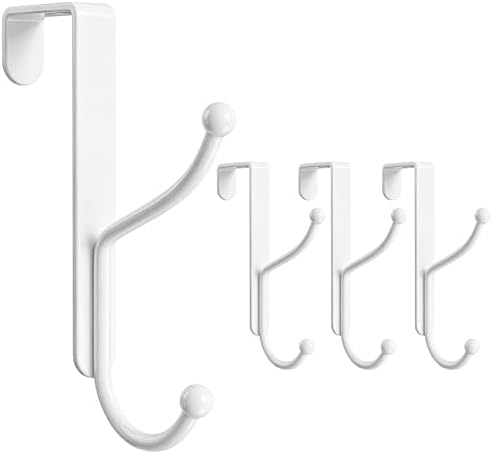 niffgaff Over Door Hook 4-Pack, Heavy Duty Door Hanger, Fits Interior Doors 1.4 Inches Thick, Organize Coats, Hats, Towels, and Bags for Entryways, Bathrooms, Bedrooms, and Kitchens, White by niffgaff
