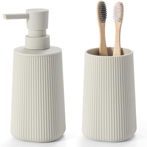 YAUKPH Bathroom Soap Dispenser and Toothbrush Holder Striped Beige by KellyHome