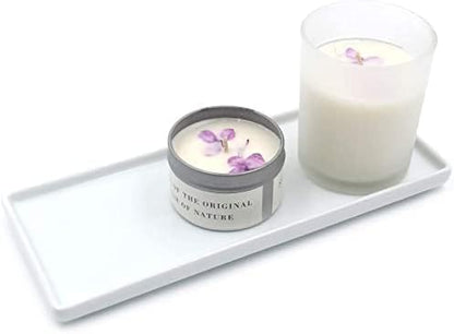 Ceramic Candle Tray - Small Rectangle, White Marble Organizer for Candle, Soap, Jewelry, Perfume, Towel Holder - Decorative Tray for Bathroom, Kitchen, Counter, Restroom (2 Pack)