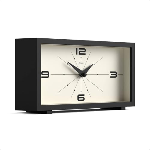 JONES CLOCKS® Odeon Desk Clock | Modern Rectangular Design | Black | Stylish Retro Look for Shelf, Table, Mantel or Bedside - Image 2