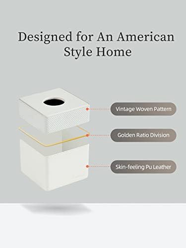 Tissue Box Holder Cover Square, Modern PU Leather Decorative Tissue Cube Holder Organizer-Woven White - Image 3