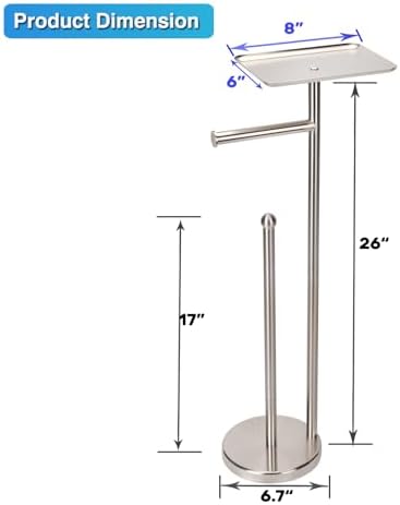Toilet Paper Holder with Shelf, Freestanding Tissue Paper Stand with Storage Space for Extra 4 Toilet Paper Rolls (Stainless Steel Base, Brushed Nickel) - Image 7