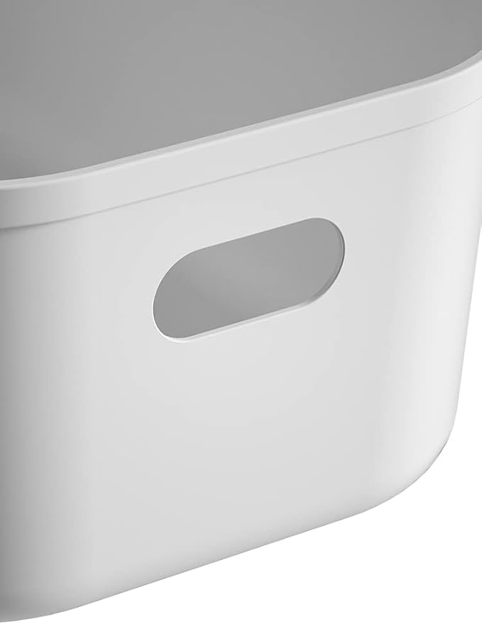 White Plastic Bins / Storage Organizers - Pantry Baskets, Bins for Shelves, Organizer and Storage for Bathroom, Bedrooms, Kitchens and More - Small Size (3 Pack)