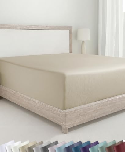California Design Den Soft 100% Cotton Sateen Twin XL Fitted Sheet, Beige by CaliforniaDesignDen