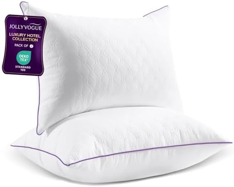 JOLLYVOGUE Pillows Standard/Full Size Set of 2, Bed Pillow for Side, Back, and Stomach Sleepers, Down Alternative Filled Pillows, Luxury Hotel Quality and Machine Washable, 26" x 17", 2 Pack by JOLLYVOGUE